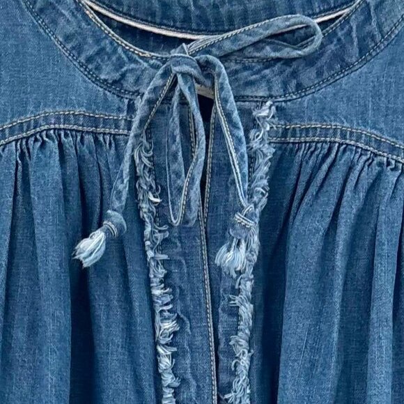 We the Free Summer Love Chambray Oversize Henley Blouse Top Blue - SIZE XS - Picture 7 of 7